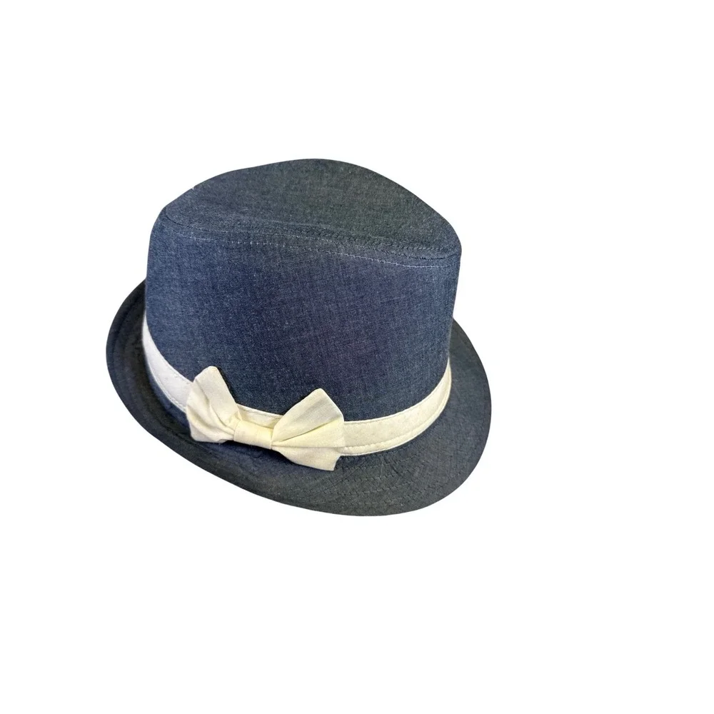 Fair Weather Accessories Mens Grey Chambray Fedora Hat with Cream Bow Band OS